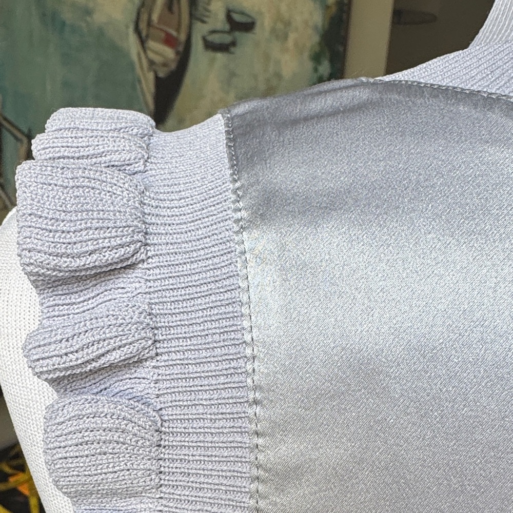 Cinq a Sept Ice Blue Silk Ruffle Trim Shell - Picture 5 of 7